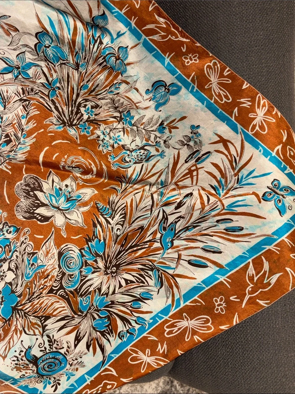 Vintage Brico folk art silk scarf